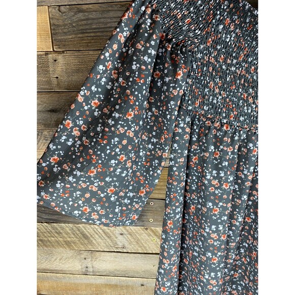 Oneyim Women's 30" Stretchy Bust Green Flowered Off Shoulder Long Sleeve Dress - Picture 5 of 11